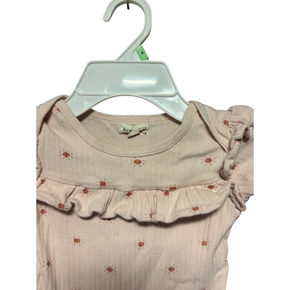 Rabbit Bear Organic Sun Print Ruffle Long Sleeve Baby Girl Bodysuit 6-9 Months - Picture 6 of 9